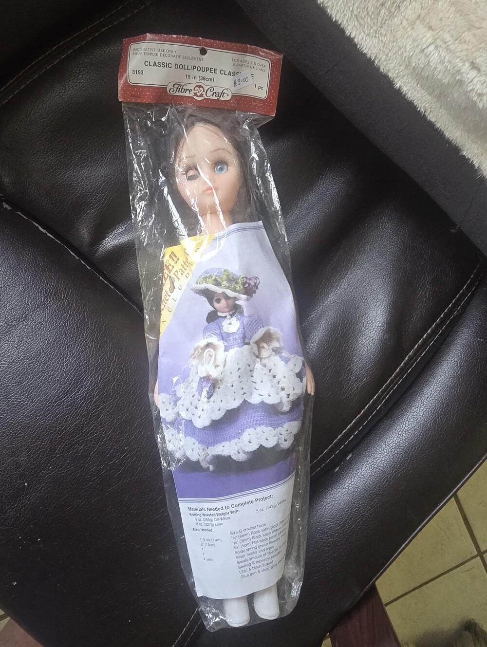 Vtg Fibre Crafts Classic Doll with Free Crochet Pattern 15" #3193 Auburn  NIP